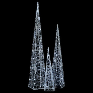 Zestaw stożków dekoracyjnych z zimnym, białym LED, 60/90/120 cm
