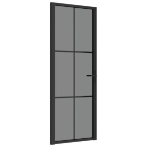 Drzwi wewnętrzne, 76x201,5 cm, czarne, szkło ESG i aluminium