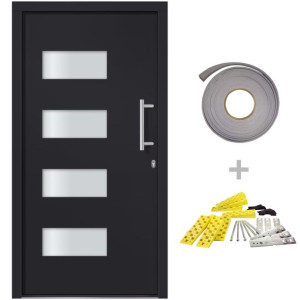 Drzwi frontowe, aluminium i PVC, antracytowe, 110x210 cm