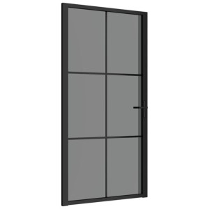 Drzwi wewnętrzne, 102,5x201,5 cm, czarne, szkło ESG i aluminium