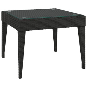 Stolik boczny, czarny, 50x50x38 cm, rattan PE i szkło hartowane