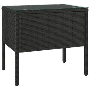 Stolik boczny, czarny, 53x37x48 cm, rattan PE i szkło hartowane
