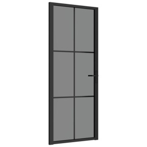 Drzwi wewnętrzne, 83x201,5 cm, czarne, szkło ESG i aluminium