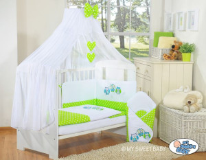 Pościel 5-cz z moskitierą- Sowy Bigi Zibi & Adele zielone
