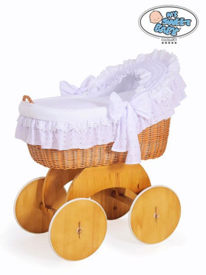 Kosz Mojżesza z budką wiklinową Lily naturalny + biała pościel