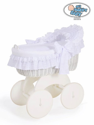 Kosz Mojżesza z budką wiklinową Charlotte biały + biała pościel