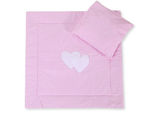 Pościel 2-cz 75x75cm NEWBORN SQUARE- Serduszka kratka różowa