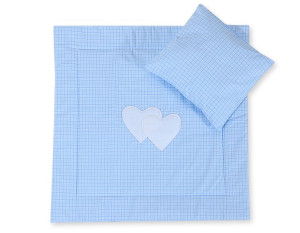 Pościel 2-cz 75x75cm NEWBORN SQUARE- Serduszka kratka niebieska