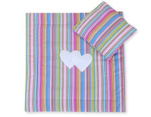 Pościel 2-cz 75x75cm NEWBORN SQUARE- Serduszka paseczki fioletowe