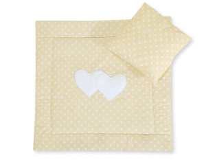 Pościel 2-cz 75x75cm NEWBORN SQUARE- Serduszka białe grochy na beżowym