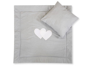 Pościel 2-cz 75x75cm NEWBORN SQUARE- Serduszka kropki na szarym