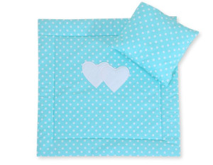 Pościel 2-cz 75x75cm NEWBORN SQUARE- Serduszka białe grochy na turkusie