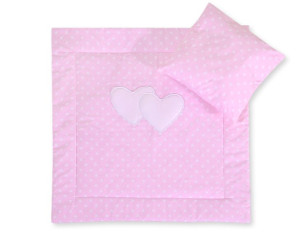 Pościel 2-cz 75x75cm NEWBORN SQUARE- Serduszka białe grochy na różowym