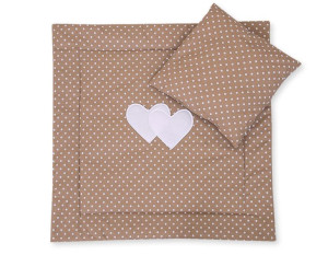 Pościel 2-cz 75x75cm NEWBORN SQUARE- Serduszka groszki na brązie