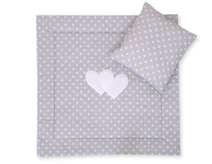 Pościel 2-cz 75x75cm NEWBORN SQUARE- Serduszka białe grochy na szarym