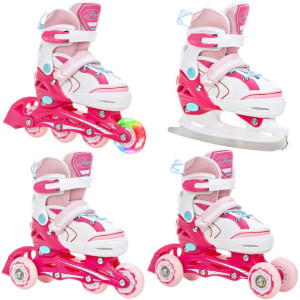 Rolki Łyżwy Wrotki 4w1 RAVEN Lia Pink 34-37 Kółko LED
