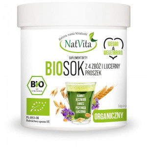 Sok z 4 zbóż i lucerny BIO w proszku 250g NatVita
