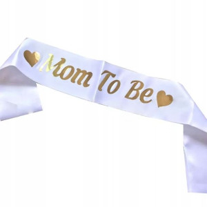 Szarfa na Baby Shower biała BĘDĘ MAMĄ Mommy to be