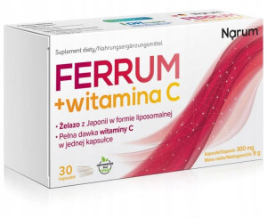 Narum Ferrum Żelazo + Witamina C 300 mg 30kaps