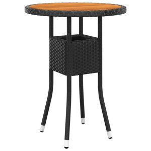 Stolik ogrodowy, Ø60x75 cm, akacja i rattan PE, czarny