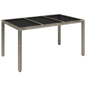 Stół ogrodowy ze szklanym blatem, szary, 150x90x75cm, rattan PE