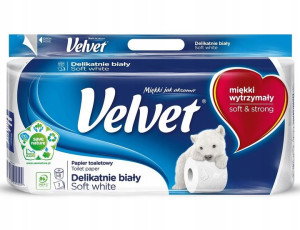 Velvet Papier Toaletowy Biały Delikatny 8 Rolek