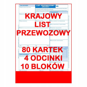 Krajowy List Przewozowy/ 80 Kartek / 4 Odc. X10 Bl