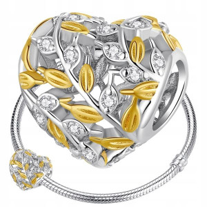 CHARMS SERCE GAŁĄZKI srebro S925 koralik beads