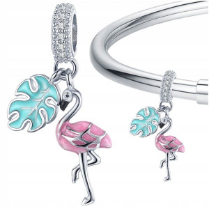 CHARMS FLAMING różowy LIŚĆ S925 koralik beads