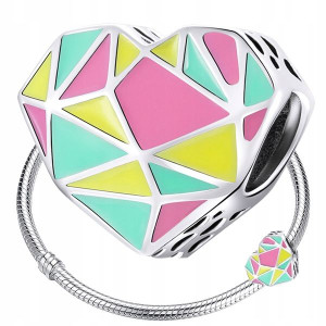 CHARMS SERCE pastelowe srebro S925 koralik beads