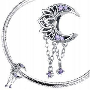 CHARMS KSIĘŻYC fiolet srebro S925 koralik beads