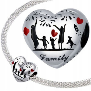 CHARMS koralik SERCE miłość FAMILY RODZINA S925