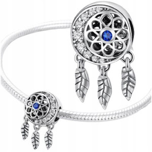 CHARMS beads ŁAPACZ SNÓW S925 koralik piórka