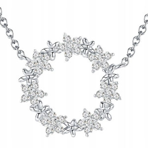 Srebrny łańcuszek pr 925 cyrkonie KWIATKI
