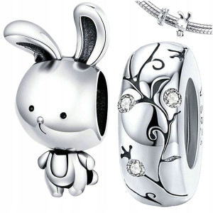 CHARMS Zestaw KRÓLIK + STOPER srebro pr 925 2szt