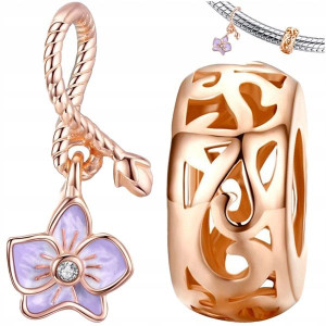 CHARMS Zestaw KWIAT + KORALIK srebro pr 925 2szt