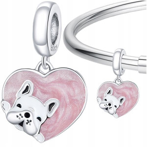 CHARMS SERCE Z PSEM BULDOG koralik srebro pr 925