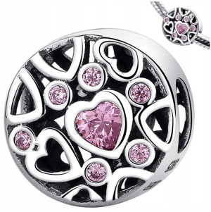 CHARMS RÓŻOWE SERDUSZKA zawieszka srebro pr 925