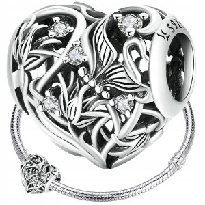 CHARMS AŻUROWE SERCE KWIATY zawieszka srebro 925