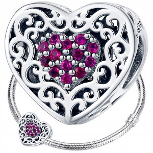 CHARMS SERCE AŻUROWE zawieszka srebro 925 koralik