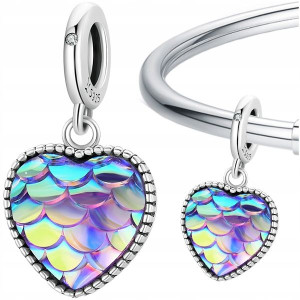 CHARMS zawieszka SERCE HOLOGRAM łuski srebro S925