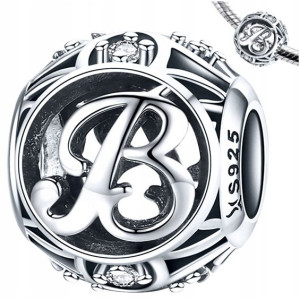 CHARMS LITERKA B zawieszka koralik srebro pr S925