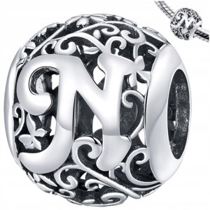 CHARMS literka N zawieszka srebro pr 925 koralik