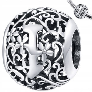 CHARMS literka I zawieszka srebro pr 925 koralik