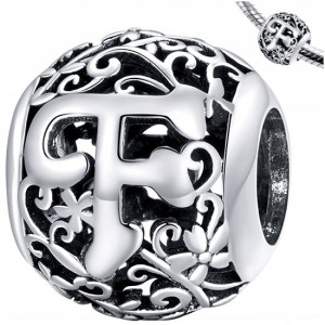 CHARMS literka F zawieszka srebro pr 925 koralik
