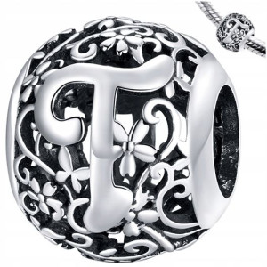 CHARMS literka T srebro 925 koralik zawieszka S925