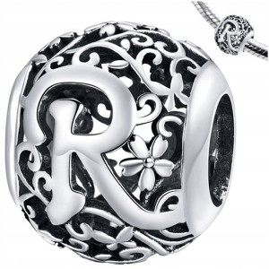 CHARMS literka R srebro 925 koralik zawieszka S925