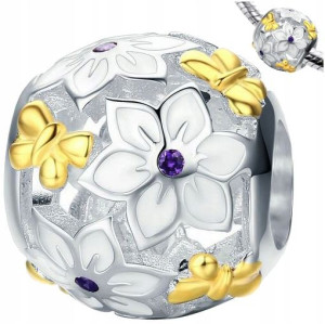 CHARMS KWIATY I MOTYLE srebro 925 koralik S925