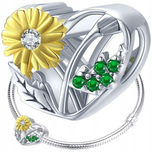 CHARMS SERCE KWIAT srebro 925 koralik zawieszka