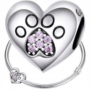 CHARMS SERCE ŁAPKA srebro 925 koralik zawieszka